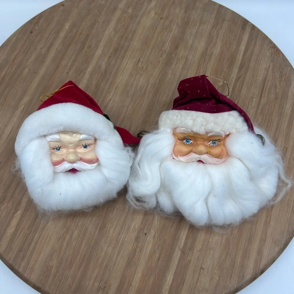 Two Vintage Christmas Santa‎ Face  Heads ornaments Ornaments